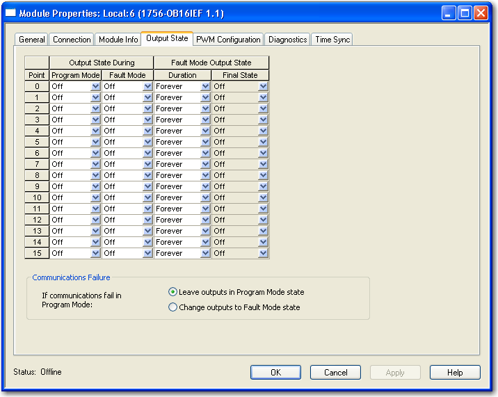 Capítulo 5 Recursos do módulo rápido Siga estas etapas para configurar um atraso do estado de falha. 1. Na caixa de diálogo Module Properties, clique na guia Output State. 2.