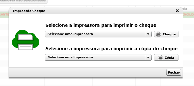 O usuário pode então escolher uma impressora para imprimir o cheque e uma impressora para imprimir a cópia. 8.