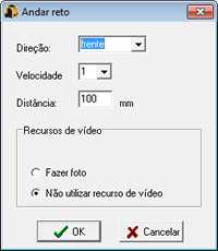 Figura 12 Configuração do Bloco Andar Reto Direção: indicador da direção a ser seguida pelo robô (frente ou trás); Velocidade: indicador da velocidade a ser adotada pelo robô (1 baixa; 2 média; 3