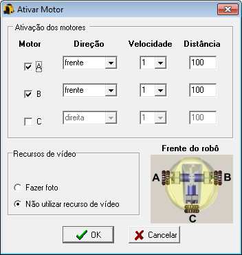 Rotacionar Figura 14 - Configuração do Bloco Rotacinar Graus: indicador de quantos graus o robô deve girar (12º até 95º); Direção: indicador da direção para a qual o robô deve girar (direita ou