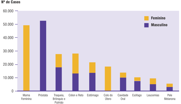 17 Figura 1- Tipos de câncer mais incidentes, estimados para 2010 e válidos para 2011, na população brasileira, exceto pele não melanoma (INCA, 2010).