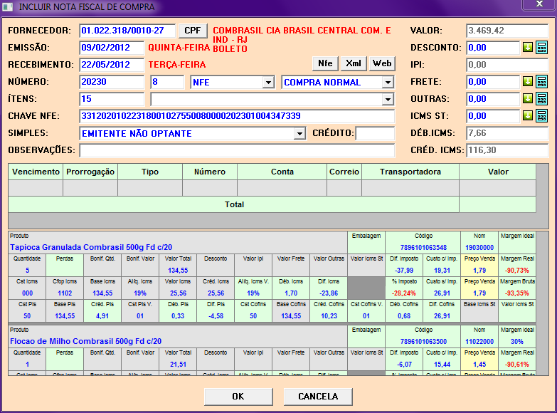 Recebimento SD Super Antigo Esta é a nova tela de recebimentos com as novas funções, que são elas: NFE: Importação do xml direto no site do sefaz.