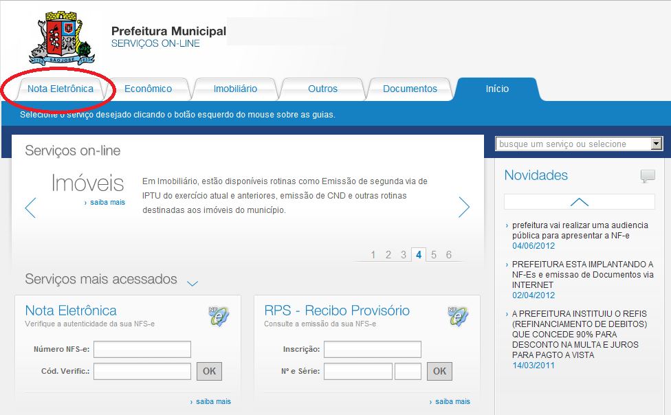 EMISSÃO DE NFS-E O processo para emissão de uma nota fiscal eletrônica a partir do site do SAATRI é simples.