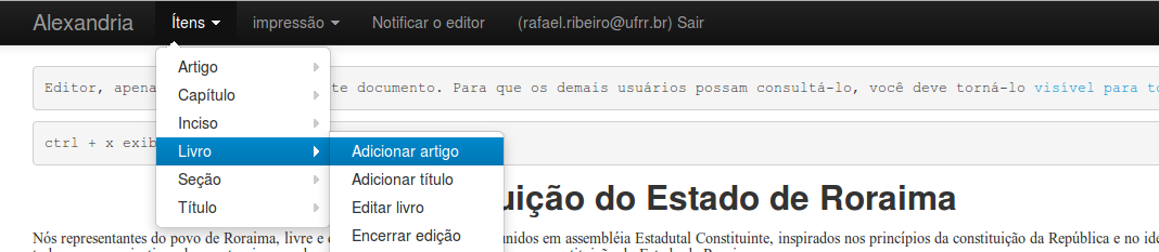 Imagem 04.2 Formulário para editar um livro 1.1. Adicionar artigo Artigos podem ser associados ao livro, aos títulos e aos capítulos.