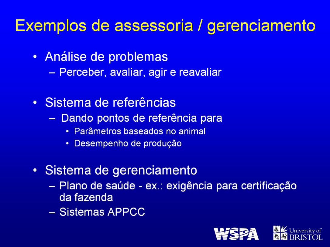 Existem diversas aplicações da avaliação em grupo que podem ser úteis na assessoria a tratadores de animais e para melhorar o bem-estar dos seus animais: A análise de um problema consiste na