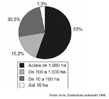 Questão 6: ( adaptada ENEM 2010 Ciências Humanas e suas Tecnologias) O gráfico abaixo representa o tamanho e a totalidade dos imóveis rurais no Brasil.