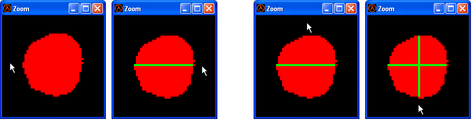 se o valor do pixel atual com um valor de referência. Neste caso, com a imagem binarizada, se o pixel for branco, é guardada sua posição, pintado de cor vermelha e incrementado um contador.
