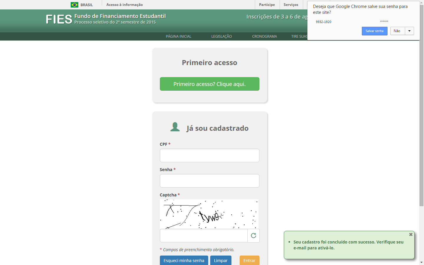 7º PASSO SISTEMA INFORMARÁ QUE O CADASTRO FOI CONCLUÍDO E