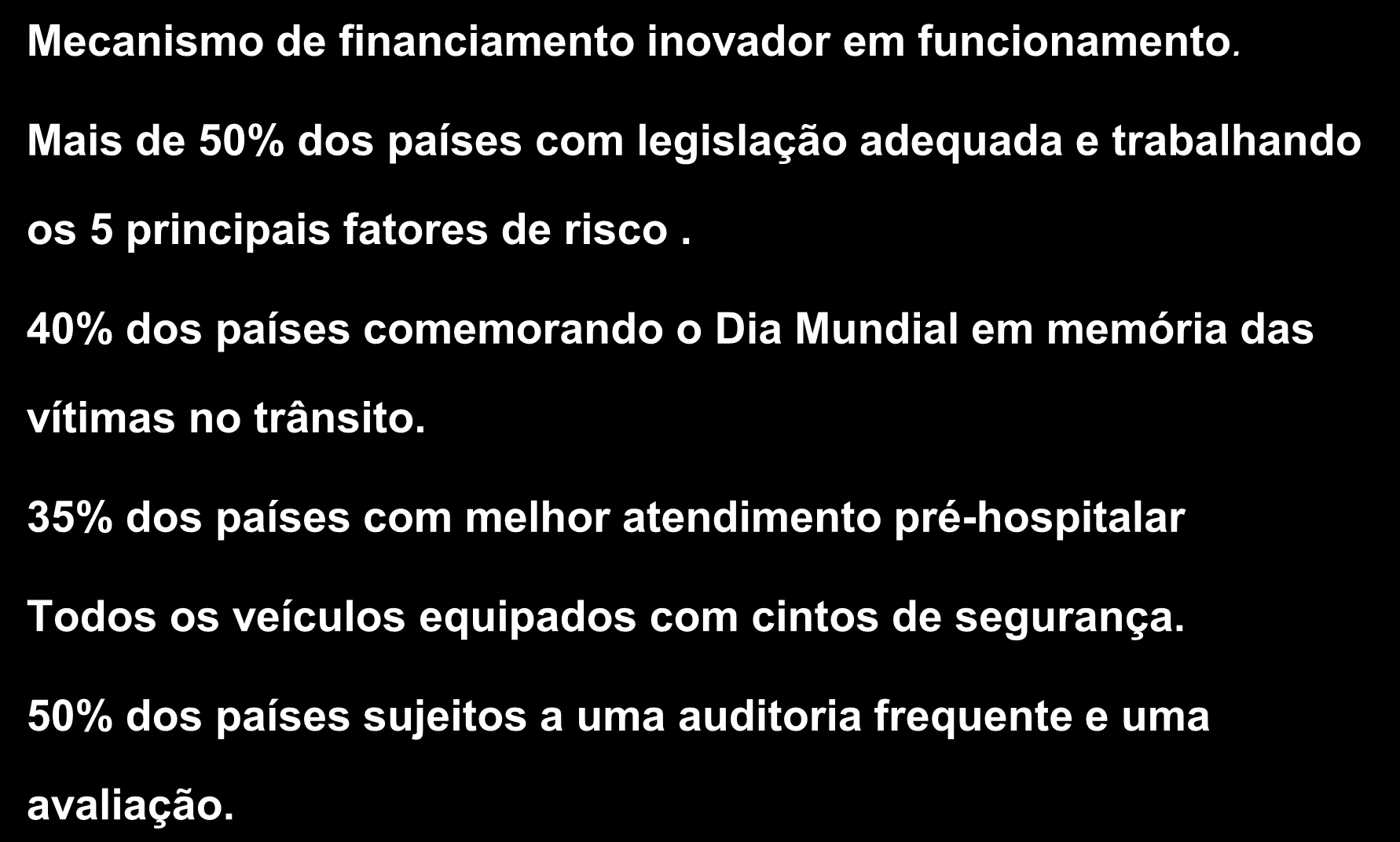 Exemplos de objetivos em intervalos de tempo 2012 2014 Mecanismo de financiamento inovador em funcionamento.