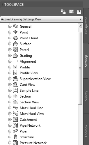 1.2.2 Settings Todos os objetos do AutoCAD Civil 3D possuem estilos que regulam sua representação gráfica na área de desenho.