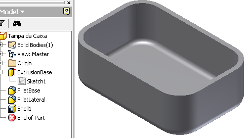 Fig. 3.44 - Comando Rib. Para finalizar a peça vamos criar um rebordo (lip) para o encaixe da tampa da caixa (próxima peça).