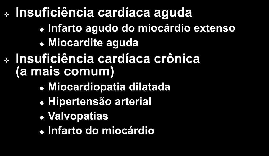 Insuficiência Cardíaca Insuficiência cardíaca aguda Infarto agudo do miocárdio extenso Miocardite aguda