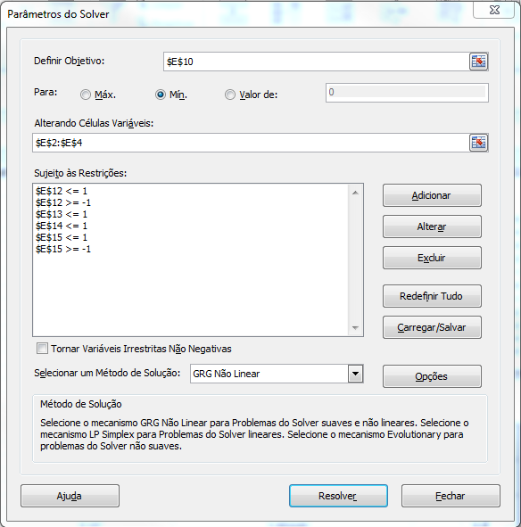 máximo dos estimadores mais prováveis seja selecionado. Felizmente com ajuda do Solver do Excel, muitas destas operações não são necessárias. Vamos fazê-las.