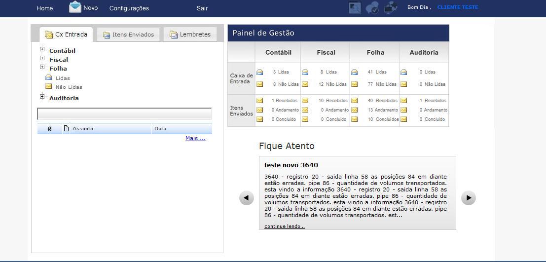 As abas serão divididas em Lidas e Não Lidas, onde poderá ser escolhido o melhor filtro.