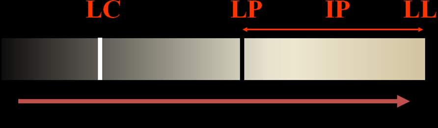 O limite de contração (LC) é a umidade que limita os estados semi-sólido e sólido. A Figura 4.9 ilustra estes limites e também o índice de plasticidade IP, que é a diferença entre LL e LP.
