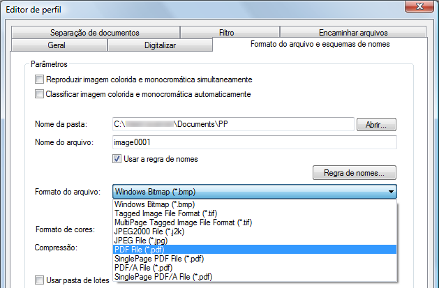 Salvando a imagem digitalizada em Formato de arquivo PDF O permite que arquivos em PDF sejam criados sem operações especiais.