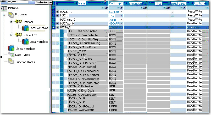 Utilize o contador de alta velocidade e chave de fim de curso programável Capítulo 8 Estrutura de dados STS HSC (Status HSC) Define um dado STS HSC (dados de informação de status HSC, tipo de dado