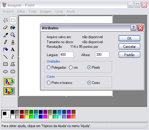 Figura 14 Paint: Redimensionando a área de desenho (modo direto) Outro modo de redimensionar a área de desenho é