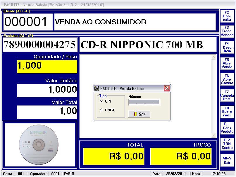 Figura 56 Venda Balcão: Imagem do produto mostrada durante uma venda Veja: a foto do produto apareceu corretamente, e na proporção correta na tela do Venda Balcão.