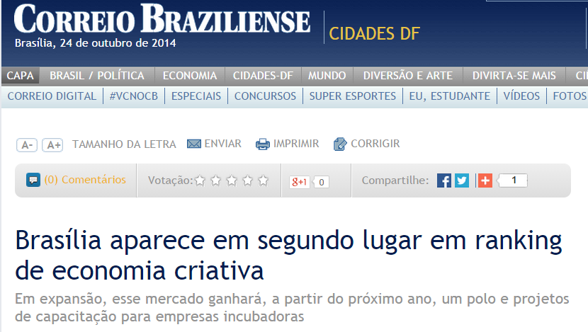 shtml O potencial criativo da capital Levantamento do Sebrae-DF mostra que Brasília aparece na segunda colocação