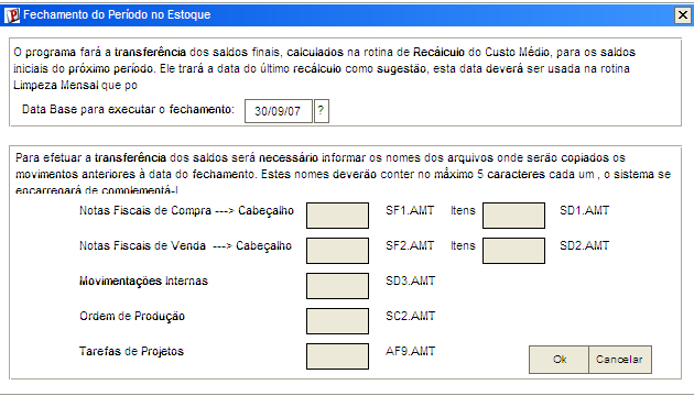 Confirme a data de fechamento do estoque e confirme no