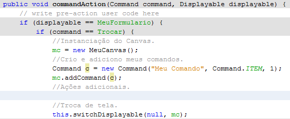 Figura 8 Exemplo de edição de comandos em nível de código.
