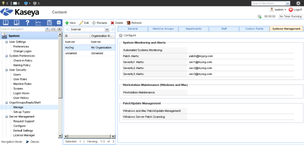 Configuração de gerenciamento de sistemas Nota: Em um novo VSA sem agentes instalados ainda, você poderá ser solicitado pela barra de notificação a executar esse mesmo assistente de configuração para