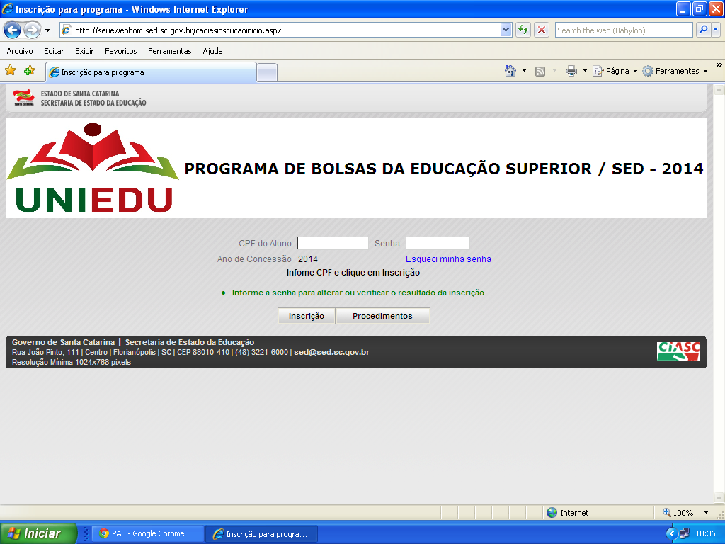 O sistema abrirá e deverá ser informado o CPF, clicando enter, no teclado do seu computador, irá automaticamente para tela de orientações que deverá ser lida e assinalada para continuidade do