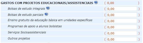 Gastos com projetos educacionais e/ou assistenciais. As entidades atuantes em mais de uma área deverão manter escrituração contábil segregada para cada atividade desempenhada.