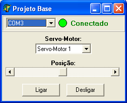 Módulo de Entradas, Saídas e Servo-Motores e do MEC1000. Será possível ligar e desligar os servo-motores além de ajustar a posição de seu eixo. A aparência desse programa será a seguinte.