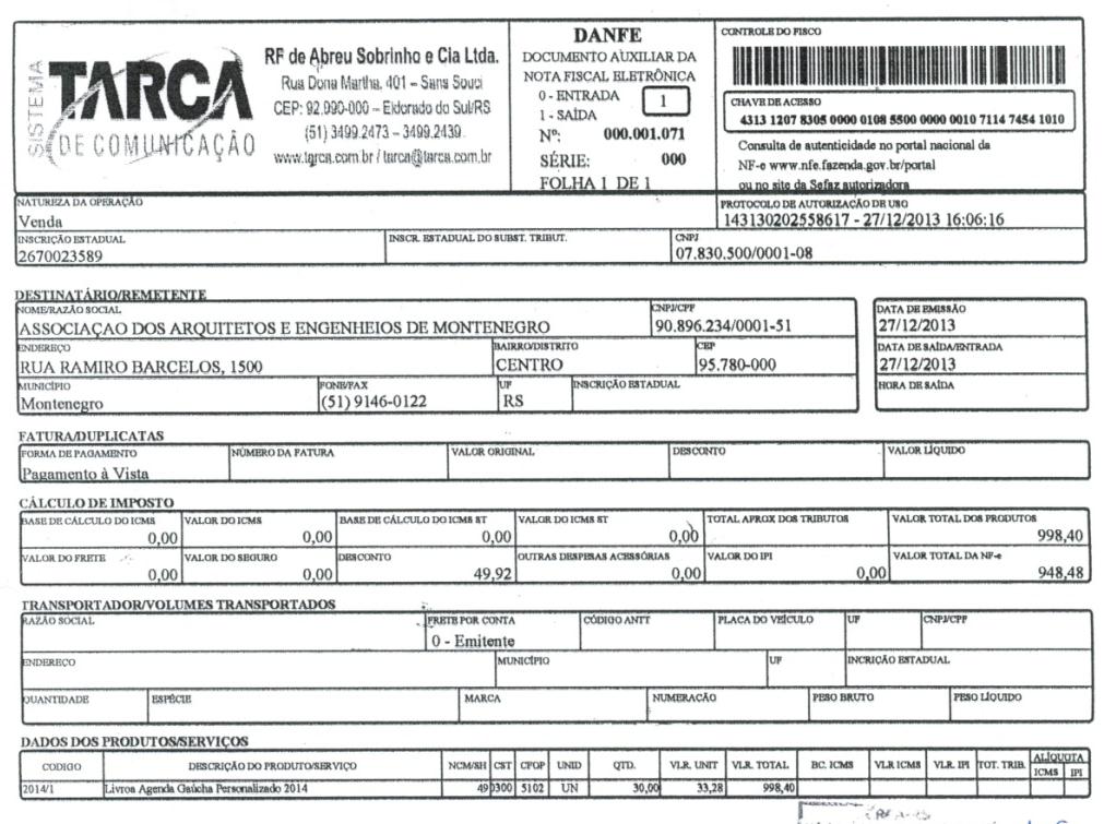 NOTA FISCAL Notas fiscais: Data da