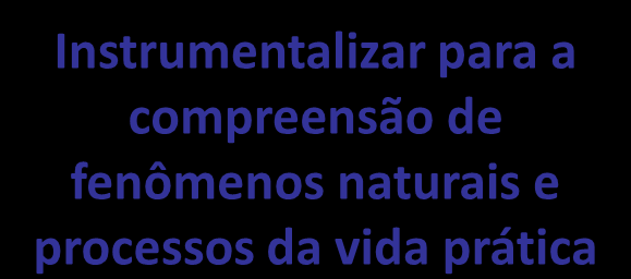 Ciências na Educação Básica Capacitar para o uso de linguagens de teor científico e tecnológico Fornecer elementos para uma visão de mundo Situar seu conhecimento em contextos reais Instrumentalizar