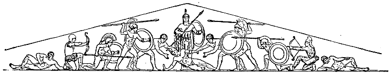Na parte central do frontão, a escultura era feita em pé (representando o deus do templo), e lateralmente as figuras eram esculpidas sentadas e finalmente deitadas; 2 - Métopas decorado com cenas