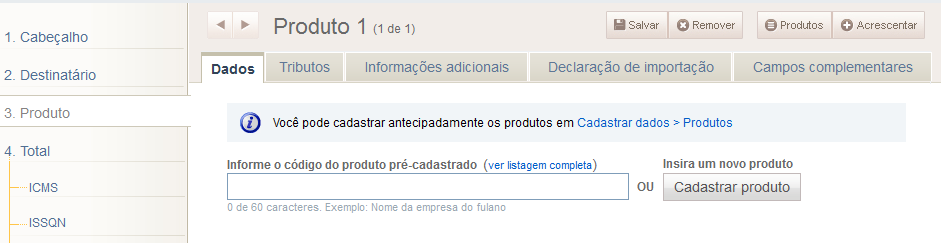 Seleção de Produtos A seleção de produtos agora é auto sugestiva, ou seja, caso o produto seja cadastrado no sistema,