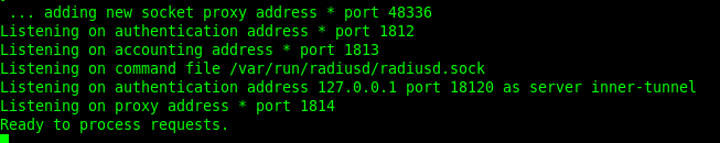 Feitas as configurações, vamos iniciar o freeradius