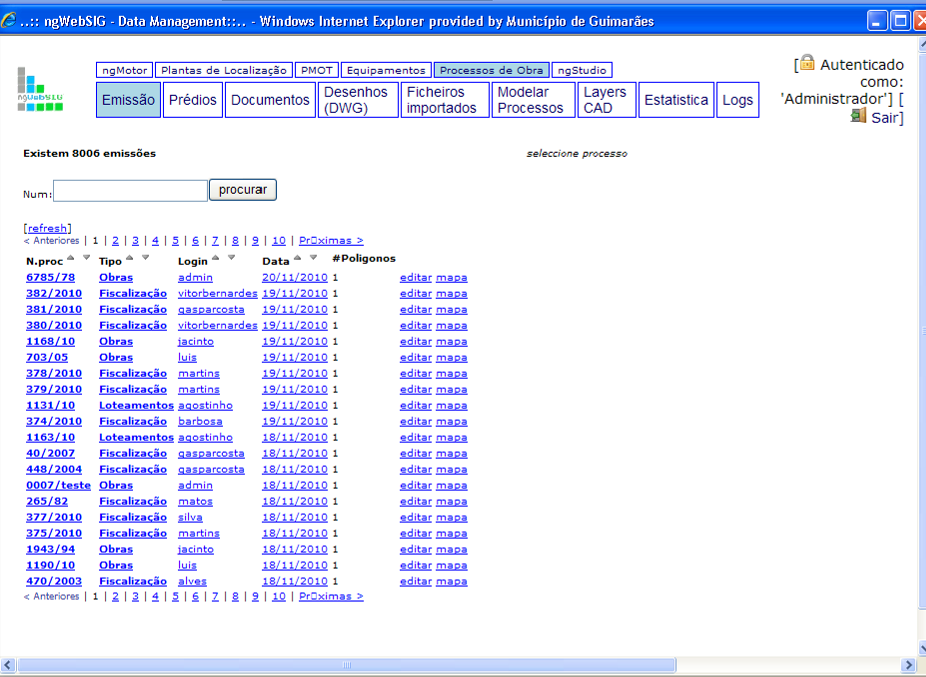 Gestão de Processos Administração: processos prédios layers