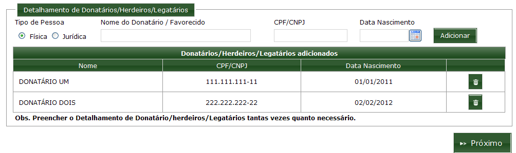 5 DADOS DA DOAÇÃO 1. Selecione o Tipo de Doação 2. Informe a data do evento.