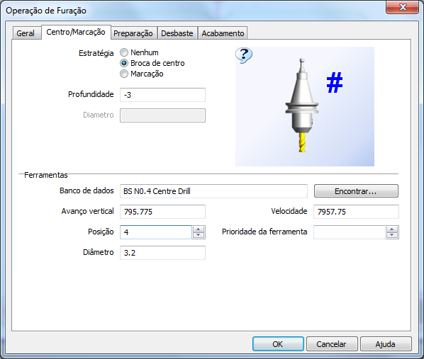 Notas: Em seguida clique na Tab Centro/Marcação para iniciarmos as configurações de