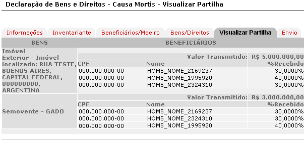 Sistema Integrado de Administração da Receita Será exibida a tela para Informar o percentual da partilha para cada donatário, informe o percentual de cada donatário e em seguida clique em. 9.