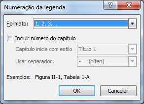 posição da legenda em relação ao objeto. Se você marcar a opção Excluir rótulo da legenda, não será exibido o texto, mas somente o número da legenda.