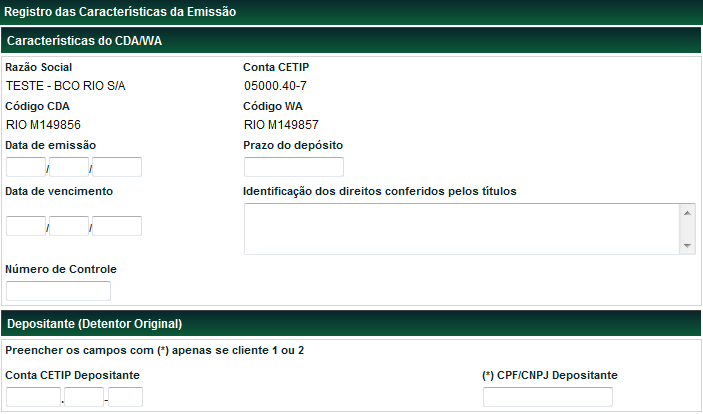 Registro Tela Filtro Registro/Emissão A Tela de Filtro Registro/Emissão possui quatro opções de ação: Incluir: Registra um Instrumento Financeiro; Alterar: Modifica as características do título;