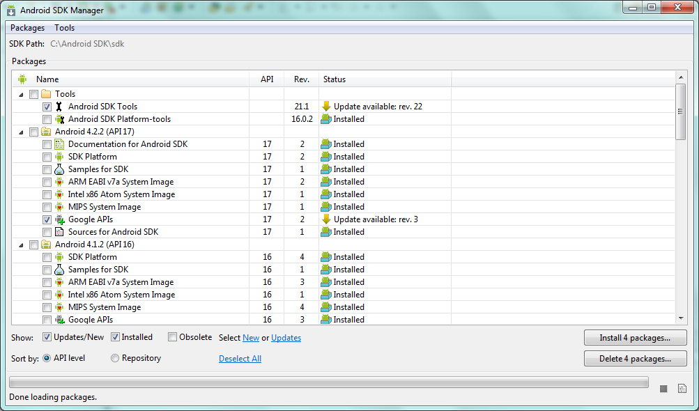 Figura 6 - Gerenciador SDK Fonte: (ANDROID DEVELOPERS, 2013) 3.