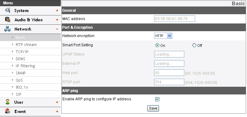 Audio As áreas ROI não podem se sobrepôr. Configurações de rede Basic Audio In > > Enable: Coloca disponível a caixa de selecção quando envia som através do conector de entrada do microfone.