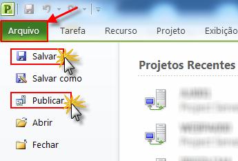 Após planejar o cronograma, clique no menu Arquivo, em seguida, clique nas opções Salvar e Publicar.