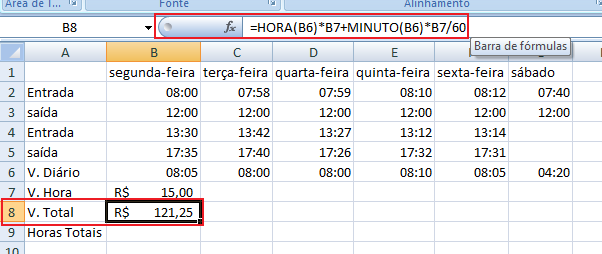 Para calcular o V. da hora que o funcionário recebe coloque um valor, no caso adicione 15 e coloquei no formato Moeda.