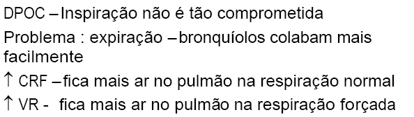 VEF1, a CVF, o FEF25-75% e o Vmax50% e Vmax75%) estão todos REDUZIDOS em consequência da obstrução das VA.
