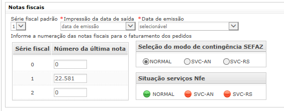 o Situação serviços NF-e: liberação dos serviços padrão e contingência pela SEFAZ regional.