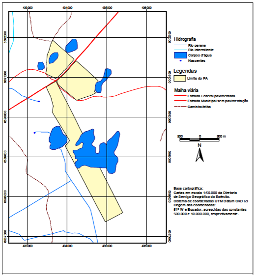 Figura 7: Mapa de recursos hídricos no PA Capão do Leão.