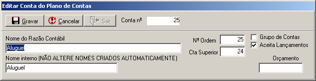 Estas contas (exceto o código zero Plano de Contas) precisam de informações adicionais como: endereço, cep, email, etc.