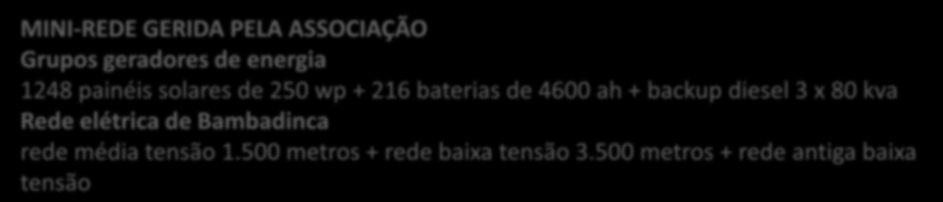 público-comunitária Associação Comunitária de Desenvolvimento de Bambadinca - ACDB DGE Líderes comunitários MINI-REDE GERIDA PELA ASSOCIAÇÃO Grupos geradores de energia 1248